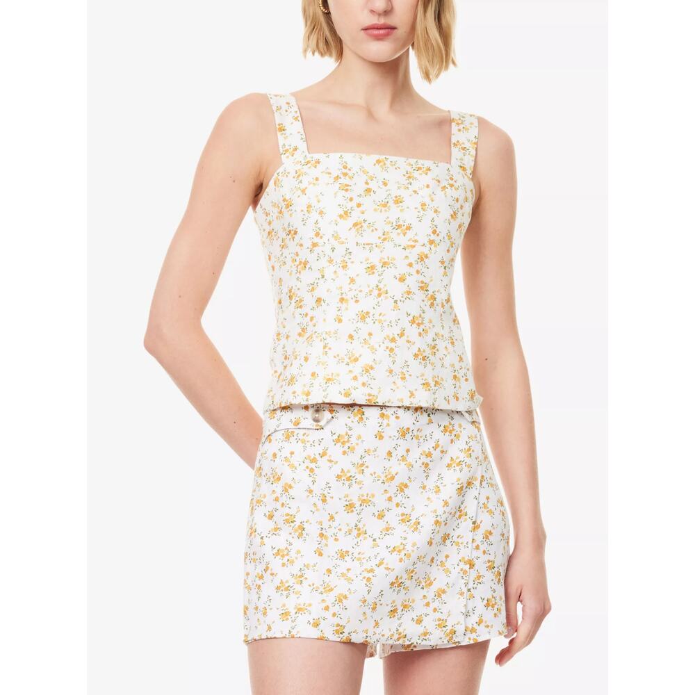NWT Reformation Darci Floral Linen Top Yellow White Size 0 - Picture 5 of 9